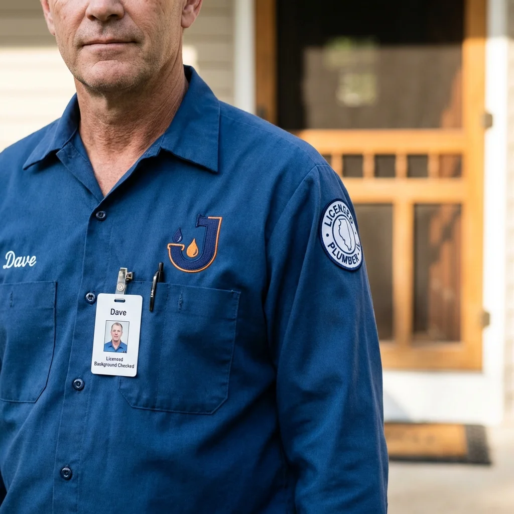 Licensed plumber showing ID badge in Prescott Valley, AZ