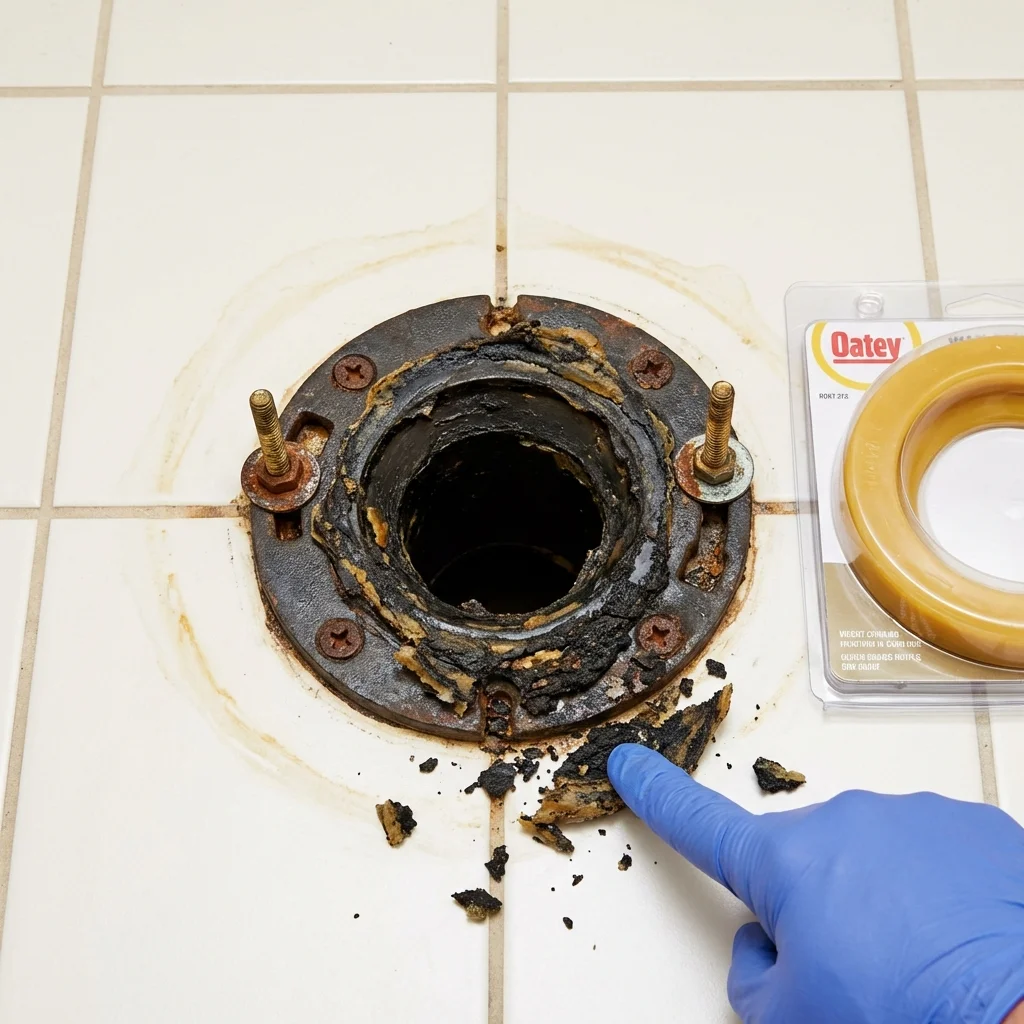 Failed wax ring showing water seepage at the base of a toilet in a Prescott Valley, AZ home