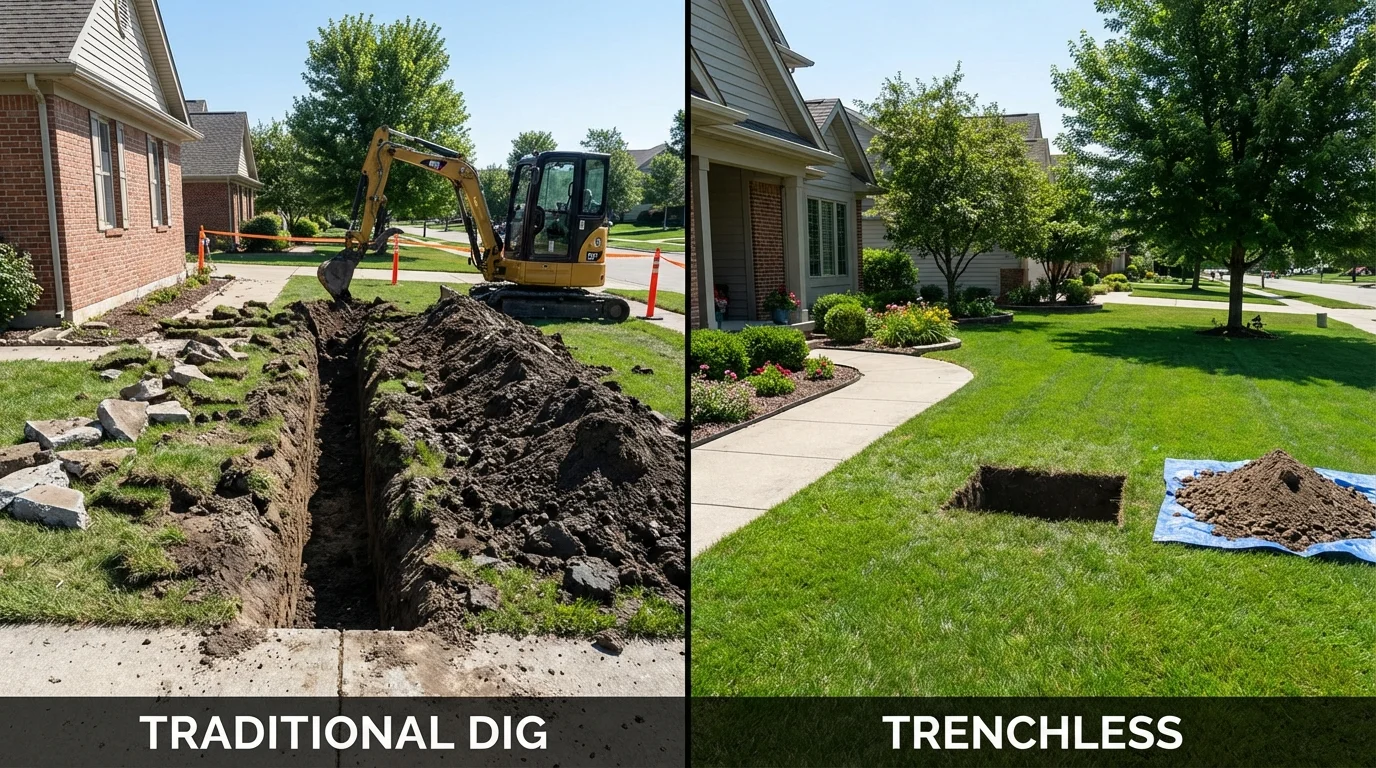 Trenchless sewer repair with minimal yard damage versus traditional excavation in Prescott Valley, AZ